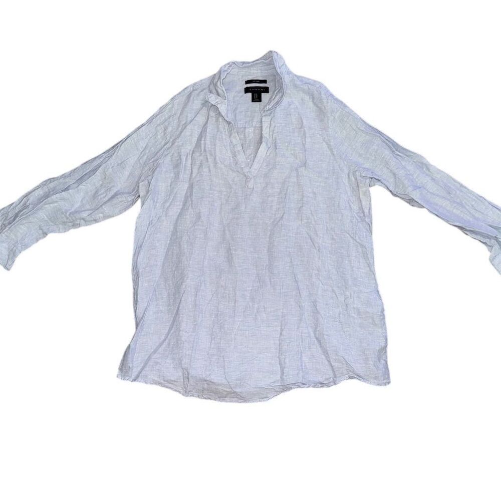 Tahari Women's Blue Linen Long Sleeve Button-Up‎ Shirt Size 1X